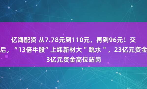 亿海配资 从7.78元到110元，再到96元！交易所出手后，“13倍牛股”上纬新材大＂跳水＂，23亿元资金高位站岗